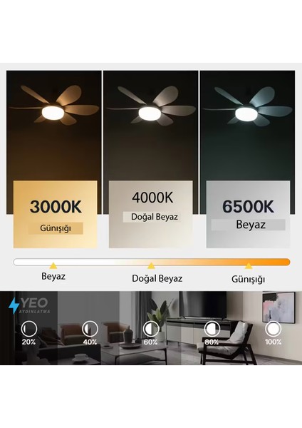 LED Işık ve Fan Sessiz 3 Renk Modu ve 3 Hız Modu Kumandalı Tavan Vantilatörü fırsatları
