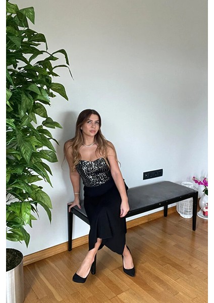 Yeni Sezon Kalp Dekolteli Yaka Kadife Pul Payetli Straplez Büstiyer Crop Bluz Kaliteli Parti Şıklığı modelleri