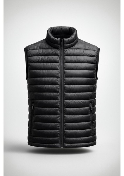 Erkek Slim Fit Fermuarlı Siyah Şişme Yelek - 7473 modelleri