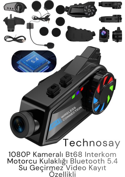Intercom Kameralı 1080P Motosiklet Kask Intercom Kulaklık Wifi 3000MAH Video Kayıt IP65 5.4bluetooth