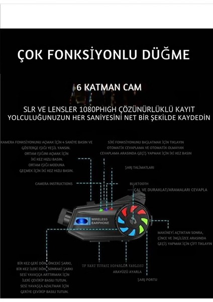 Intercom Kameralı 1080P Motosiklet Kask Intercom Kulaklık Wifi 3000MAH Video Kayıt IP65 5.4bluetooth
