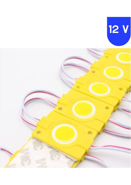 12 Volt 2.4 Watt Kare Sarı - Amber Cob LED Modül IP65 10 Adet Modül