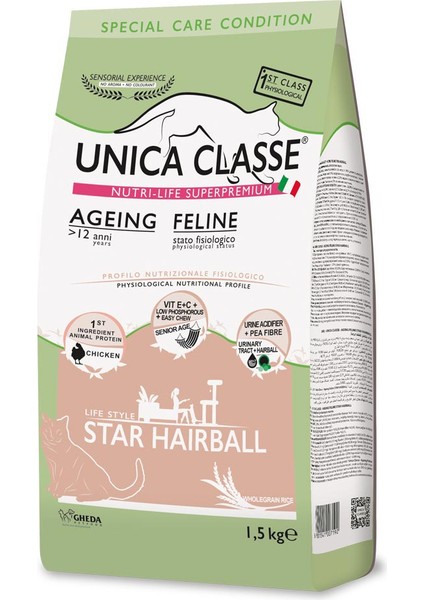 Ageing Feline Star Hairball 12 Yaş Üzeri Tavuklu Yetişkin Kedi Maması 1.5kg