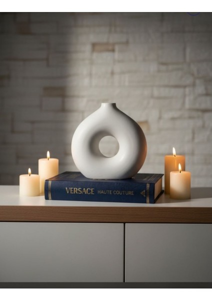 Modern Dekor Vazo Beyaz Vernikli