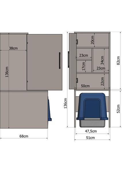 Mdf Kapalı Kedi Tuvaleti Gizleme Kabini - Çok Amaçlı Düzenleyici Dolap ve Mama Saklama Ünitesi modelleri