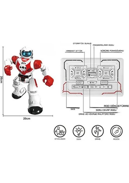 Uzaktan Kumandalı Şarjlı Işıklı Sesli Programlanabilir 6 Fonksiyonlu Interaktif Akıllı Dansçı Robot modelleri