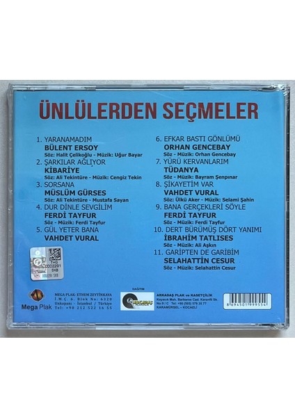 Ünlülerden Seçmeler CD O.gencebay,f.tayfur,m.gürses,i.tatlıses … (Orijina Baskı Cd) fiyatları