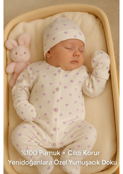 Mor Kalp Desenli Pamuk Yenidoğan Hastane Çıkışı 5'li Zıbın Seti