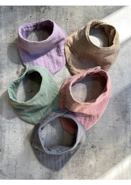 %100 Pamuklu 8 Kat Muslin Kumaş Çift Çıtçıtlı 5'li Bebek Mama Önlüğü/ağız Mendili