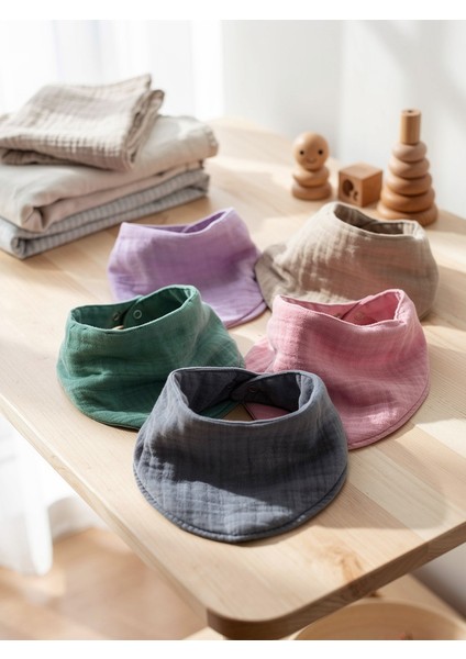 %100 Pamuklu 8 Kat Muslin Kumaş Çift Çıtçıtlı 5'li Bebek Mama Önlüğü/ağız Mendili fiyatları