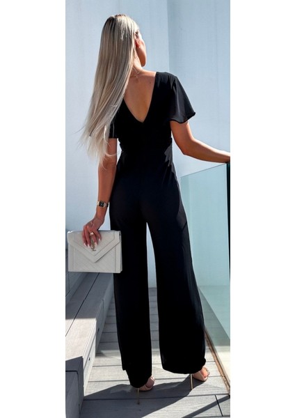 Cottonlab Kadın Kısa Kollu Kruvaze Yaka Sırt Dekolteli Pegasus Kumaş Tulum modelleri