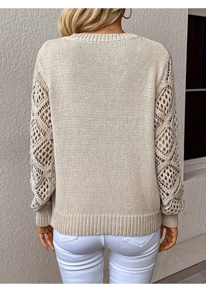 Cottonlab Kadın Uzun Kollu V Yaka Kol Delikli Baklava Desen Detaylı Triko Kazak indirimleri