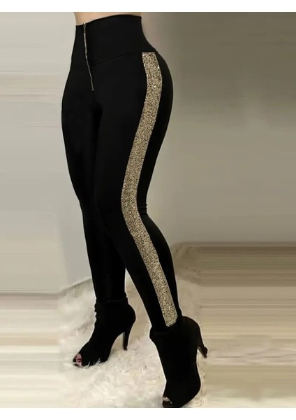 Cottonlab Kadın Yüksek Bel Yan Şerit Detaylı Dalgıç Tayt