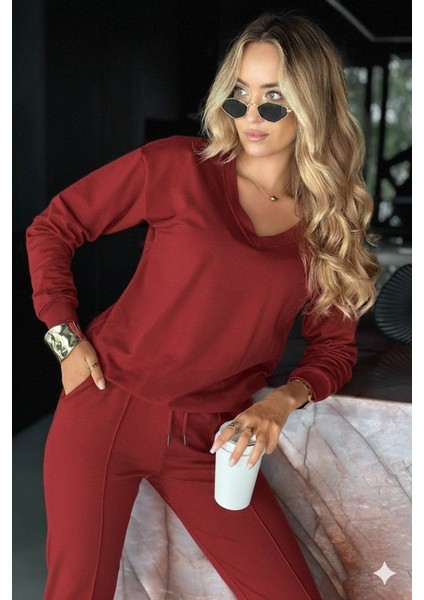 Cottonlab Kadın Uzun Kollu V Yakalı Viskon Iki Iplik Bluz ve Pantolon Ikili Takım modelleri