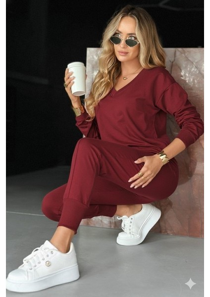 Cottonlab Kadın Uzun Kollu V Yakalı Viskon Iki Iplik Bluz ve Pantolon Ikili Takım fırsatları