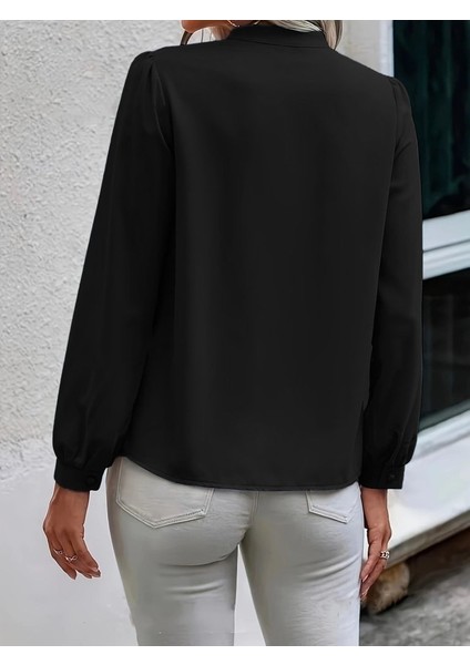 Cottonlab Kadın Uzun Kollu Yakalı Yakadan Bağcıklı Düğmeli Sandy Bluz indirimleri