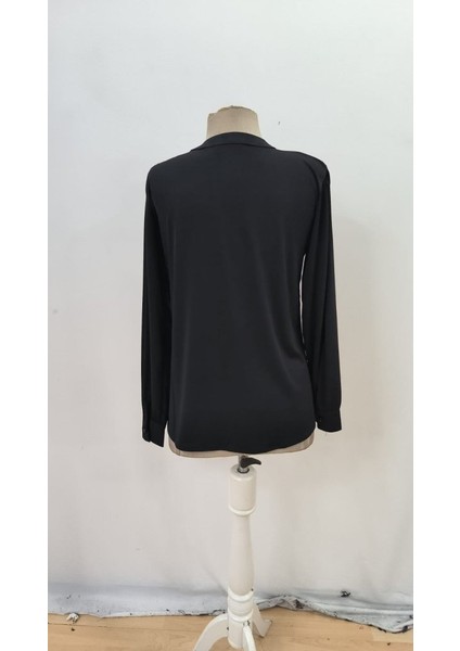 Cottonlab Kadın Uzun Kollu Yakalı Yakadan Bağcıklı Düğmeli Sandy Bluz