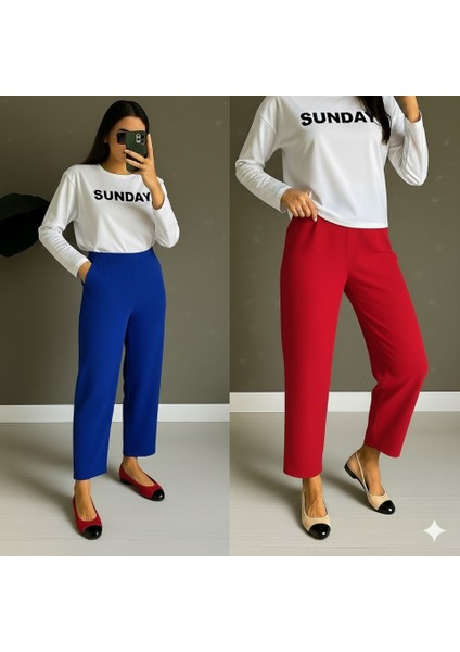 Cottonlab Kadın Yüksek Bel Krep Pantolon