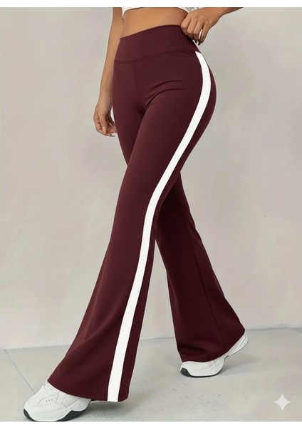 Cottonlab Kadın Yüksek Bel Ispanyol Paçalı Yanlardan Şerit Detaylı Dalgıç Tayt Pantolon