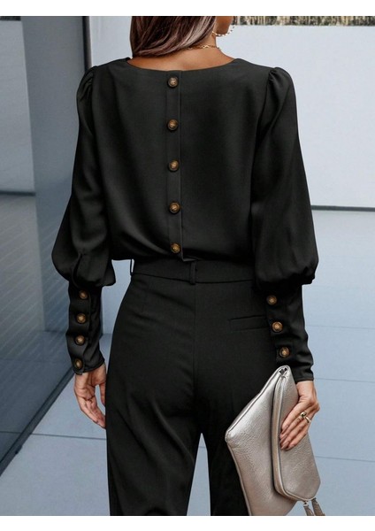 Cottonlab Kadın Uzun Kollu Yuvarlak Yakalı Düğmeli Ithal Krep Bluz fırsatları