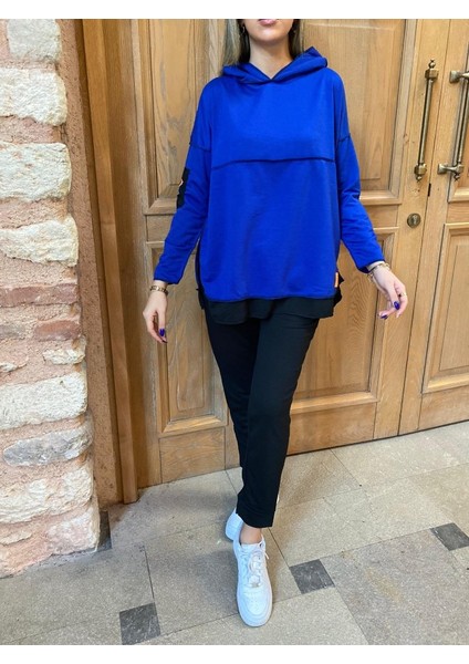 Cottonlab Kadın Kapşonlu Etek Ucu Detay Armalı Ters Dikiş Gorunumlu Ikili Takım fırsatları