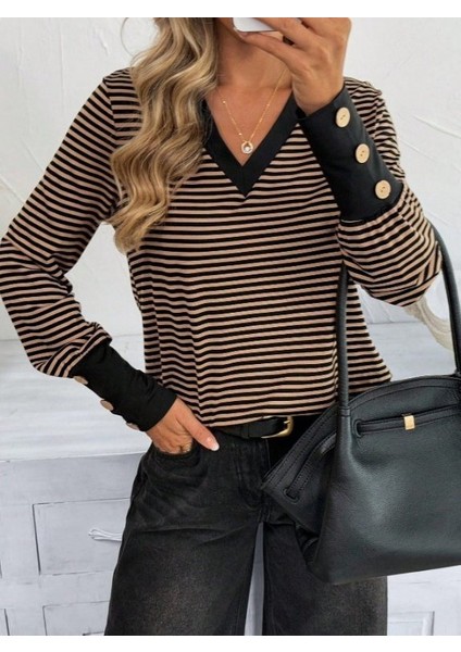 Cottonlab Kadın Uzun Kollu V Yakalı Desenli Süprem Bluz fiyatları