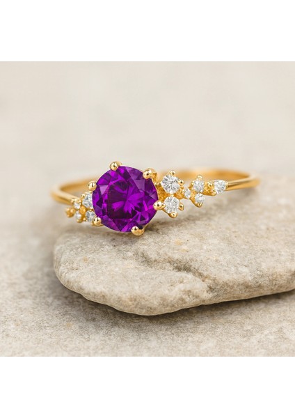 14 Ayar Altın Minimal Ametist Yüzük fiyatları