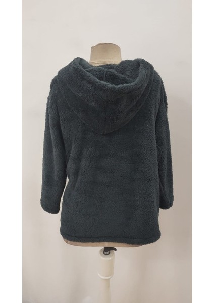 Cottonlab Kadın Uzun Kollu Kapşonlu Önden Fermuarlı Cepli Welsoft Ceket