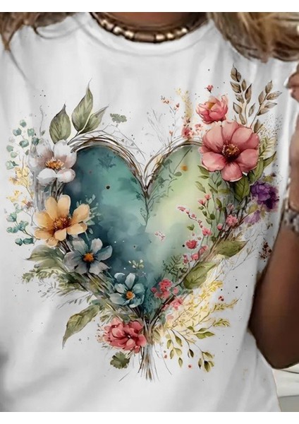 Cottonlab Kadın Kısa Kollu Bisiklet Yaka Kalp Desenli Süprem Bluz fiyatları