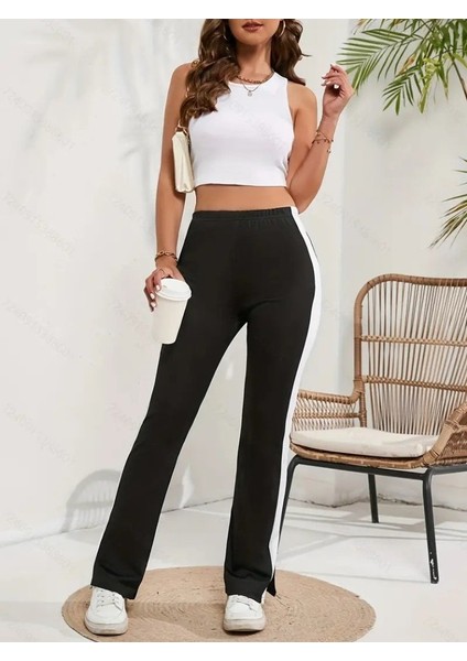 Cottonlab Kadın Yüksek Bel Yan Şerit Detaylı Yırtmaçlı Viskon Iki Iplik Pantolon modelleri