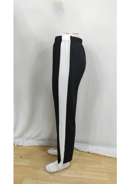 Cottonlab Kadın Yüksek Bel Yan Şerit Detaylı Yırtmaçlı Viskon Iki Iplik Pantolon