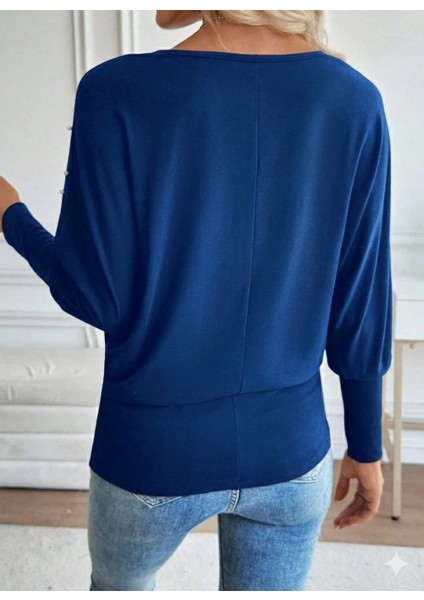 Cottonlab Kadın Uzun Kollu Yuvarlak Yaka Incili Viskon Bluz modelleri