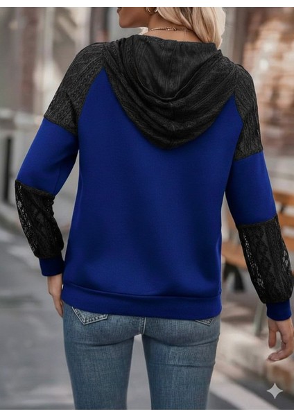 Cottonlab Kadın Uzun Kollu Dantelli Kapşonlu Viskon Iki Iplik Bluz modelleri