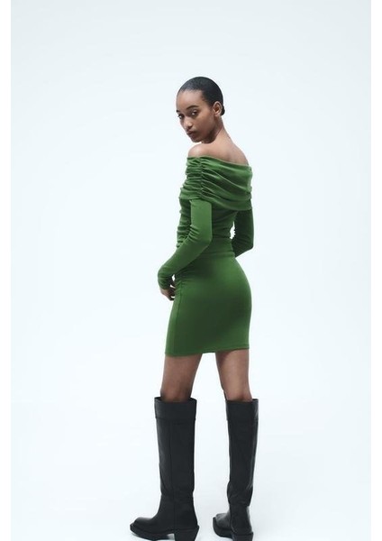 Cottonlab Kadın Madonna Mendil Yaka Fırsat Ürün Büzgülü Mini Elbise indirimleri