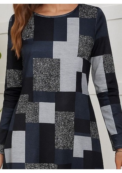 Cottonlab Kadın Uzun Kollu Yuvarlak Yaka Geometrik Süprem Elbise fiyatları