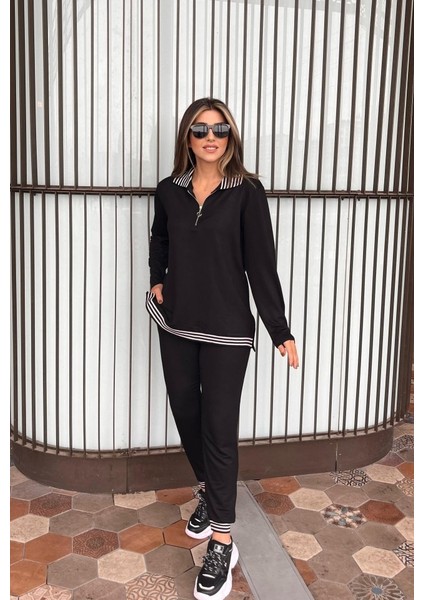Cottonlab Kadın Uzun Kollu Ribana ve Fermuar Detay Bluz ve Yüksel Bel Pantolon 2li Takım fiyatları