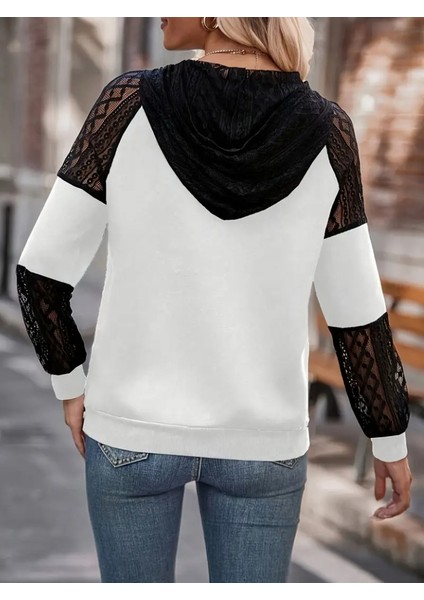 Cottonlab Kadın Uzun Kollu Dantelli Kapşonlu Viskon Iki Iplik Bluz modelleri