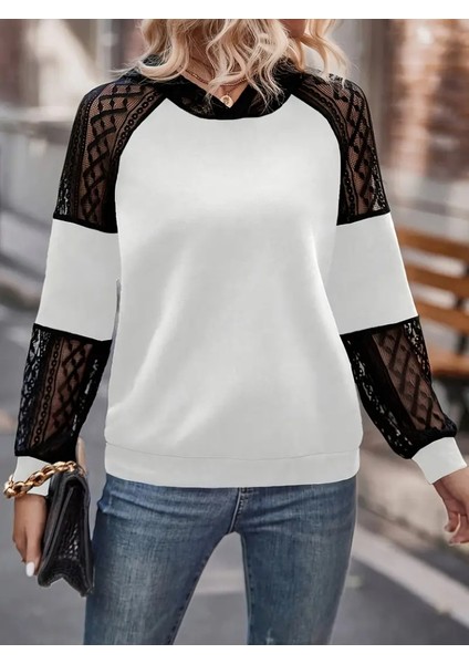 Cottonlab Kadın Uzun Kollu Dantelli Kapşonlu Viskon Iki Iplik Bluz fırsatları