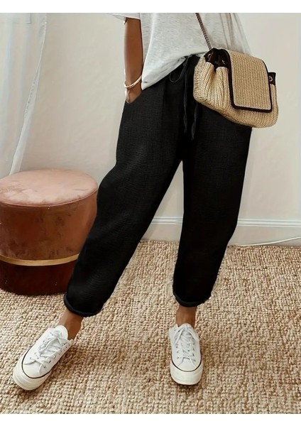 Cottonlab Kadın Yüksek Bel Lastikli Belde Bağcık Detaylı Aerobin Pantolon