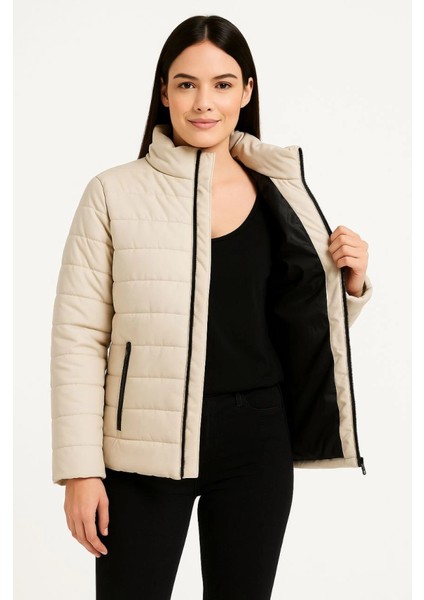 Cottonlab Bomber Mont Ceket – Su Itici Kumaş, Kapitone Astarlı, Fermuarlı, Kışlık - Bej