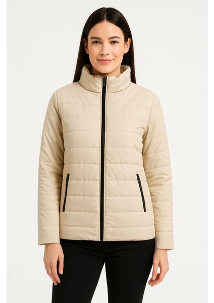 Cottonlab Bomber Mont Ceket – Su Itici Kumaş, Kapitone Astarlı, Fermuarlı, Kışlık - Bej modelleri