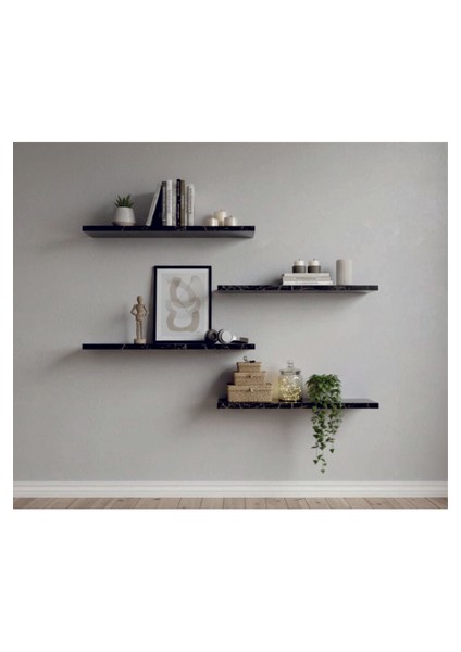 Duvar Rafı Uçan Raf Gizli Raf Ahşap Duvar Rafı Siyah Mermer Desen (15X55 cm 1 Adet + Montaj Aparatı) modelleri