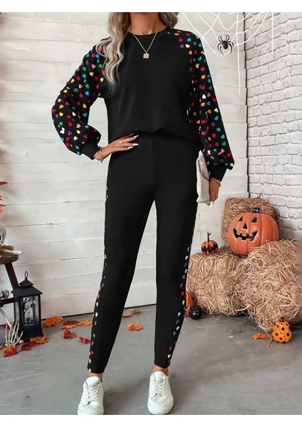 Cottonlab Kadın Uzun Kollu Bisiklet Yaka Desenli Viskon Iki Iplik Bluz ve Pantolon Ikili Takım indirimleri