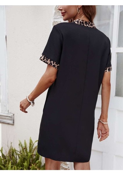 Cottonlab Kadın Kısa Kollu V Yakalı Leopar Desen Detaylı Modal Elbise fırsatları