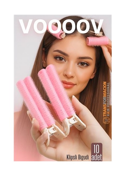 10'lu Klipsli Saç Bigudisi Isısız Doğal Bukle Bigudisi Dipten Hacim ve Perçem Şekillendirme Için