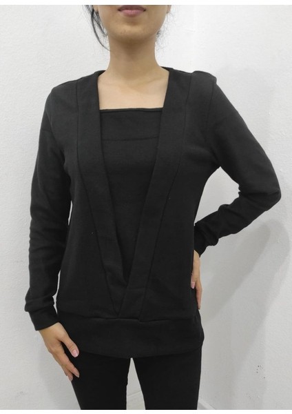 Cottonlab Kadın Uzun Kollu Kruvaze Yaka Kol ve Etek Ucu Manşet Detay Yumoş Bluz indirimleri