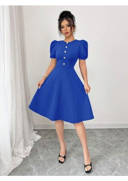 Cottonlab Kadın Kısa Kollu Bisiklet Yaka Önden Düğmeli Ithal Krep Elbise modelleri