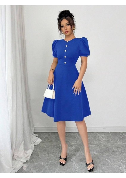 Cottonlab Kadın Kısa Kollu Bisiklet Yaka Önden Düğmeli Ithal Krep Elbise fırsatları