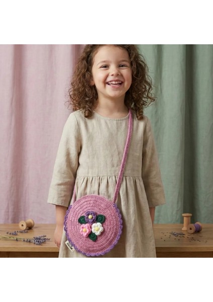 El Örgüsü Kız Çocuk Omuz Çantası - Rosy Garden - Yaprak Askılı - Gül Kurusu modelleri