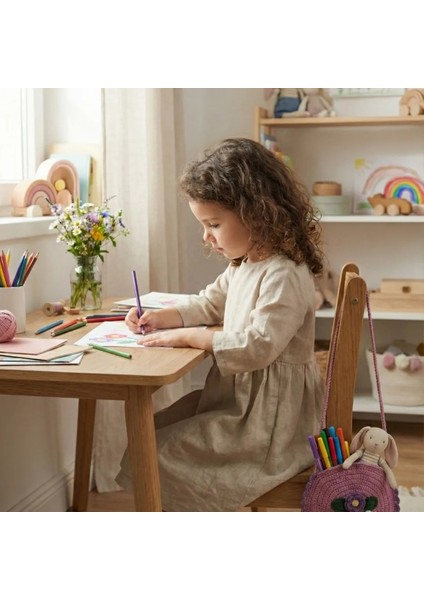 El Örgüsü Kız Çocuk Omuz Çantası - Rosy Garden - Yaprak Askılı - Gül Kurusu fırsatları